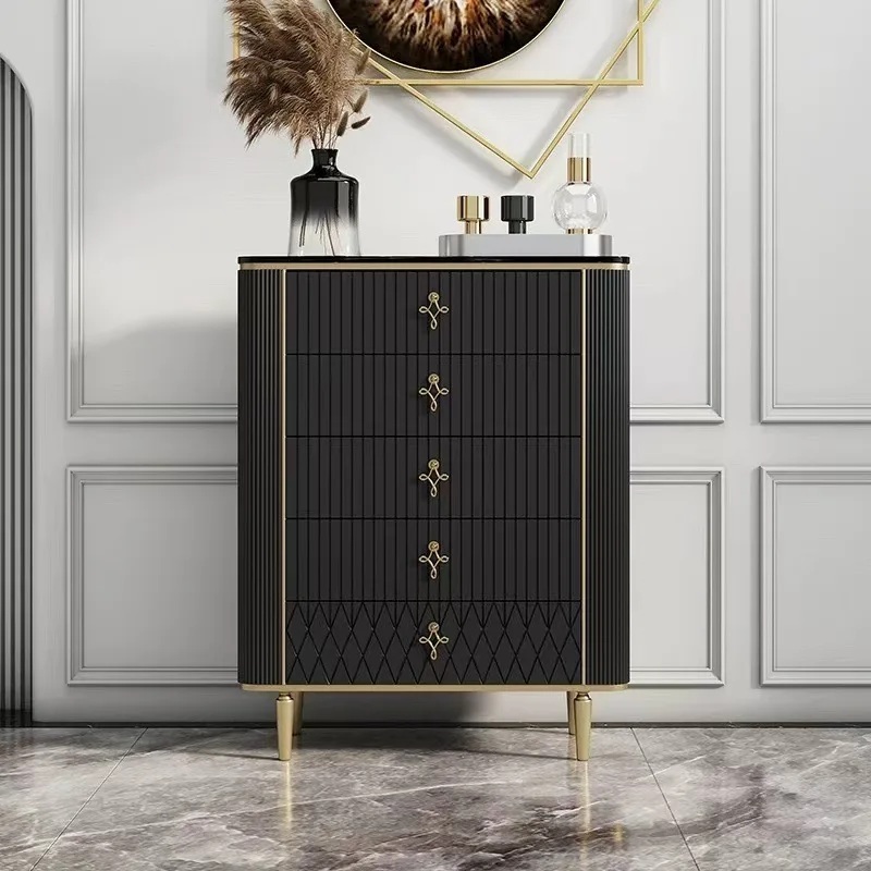 

Italian light luxury chest of drawers bedroom simple modern storage drawer cabinet living room wall marble black side cabinet