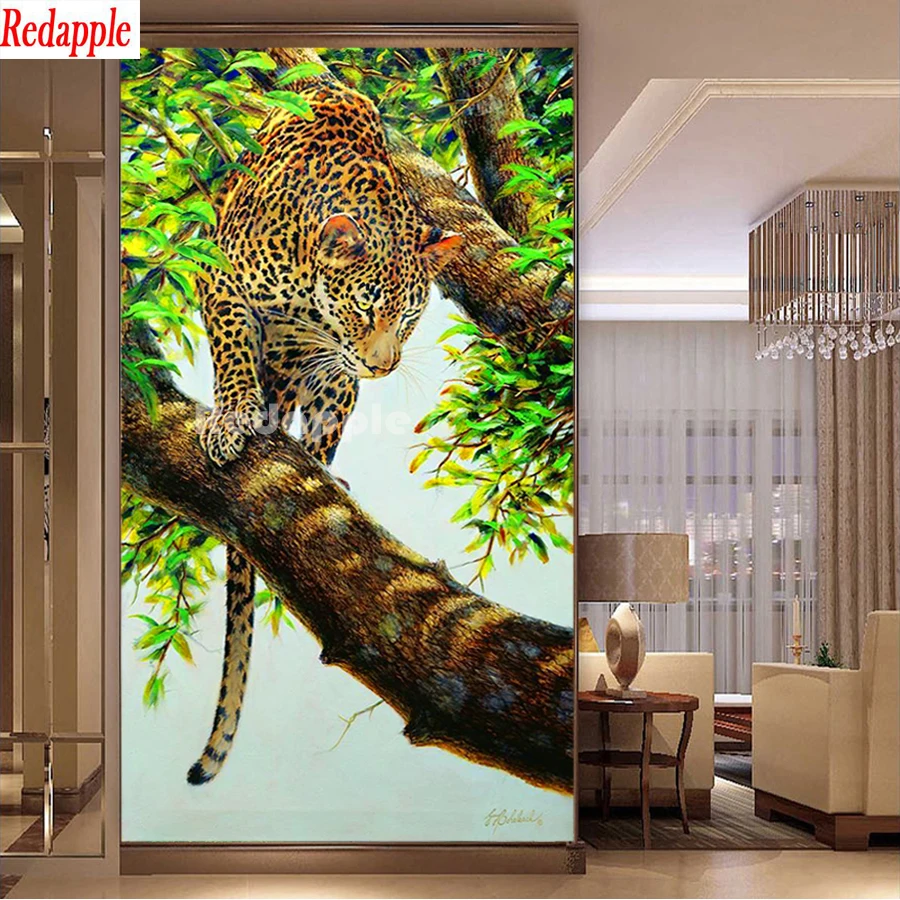 

Алмазная мозаичная картина с лесным леопардом, полная квадратная, круглый крест, большой размер, украшение для прохода на крыльце