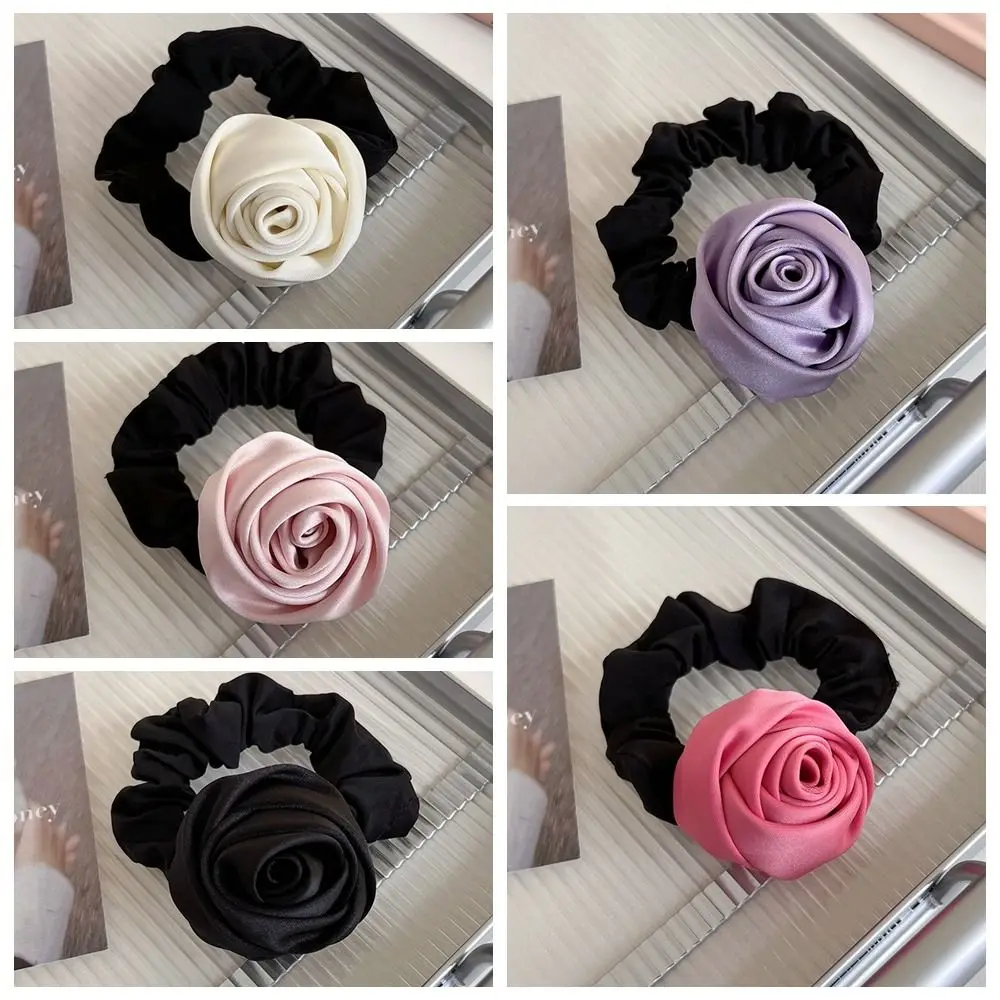 Koreanische Art Rose Haars eil Vintage Haar gummis Blume Seide Satin Haar Seil Kopfschmuck Haar gummi elastische Haarband Kinder