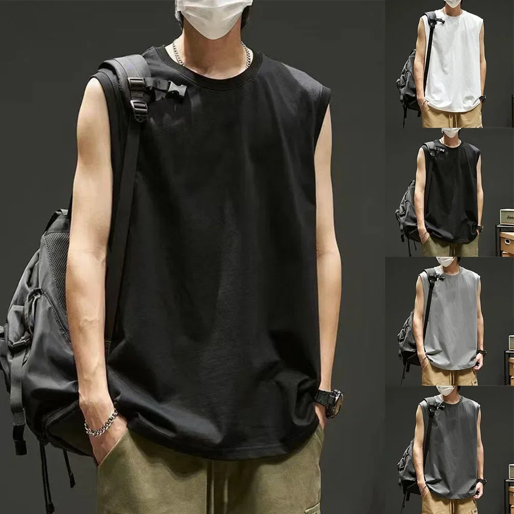 

2025 New Summer Men Running Tank Top Workout Muscle Sleeveless T Shirt Gym Vest Sports Solid Color Handsome Casual Tops