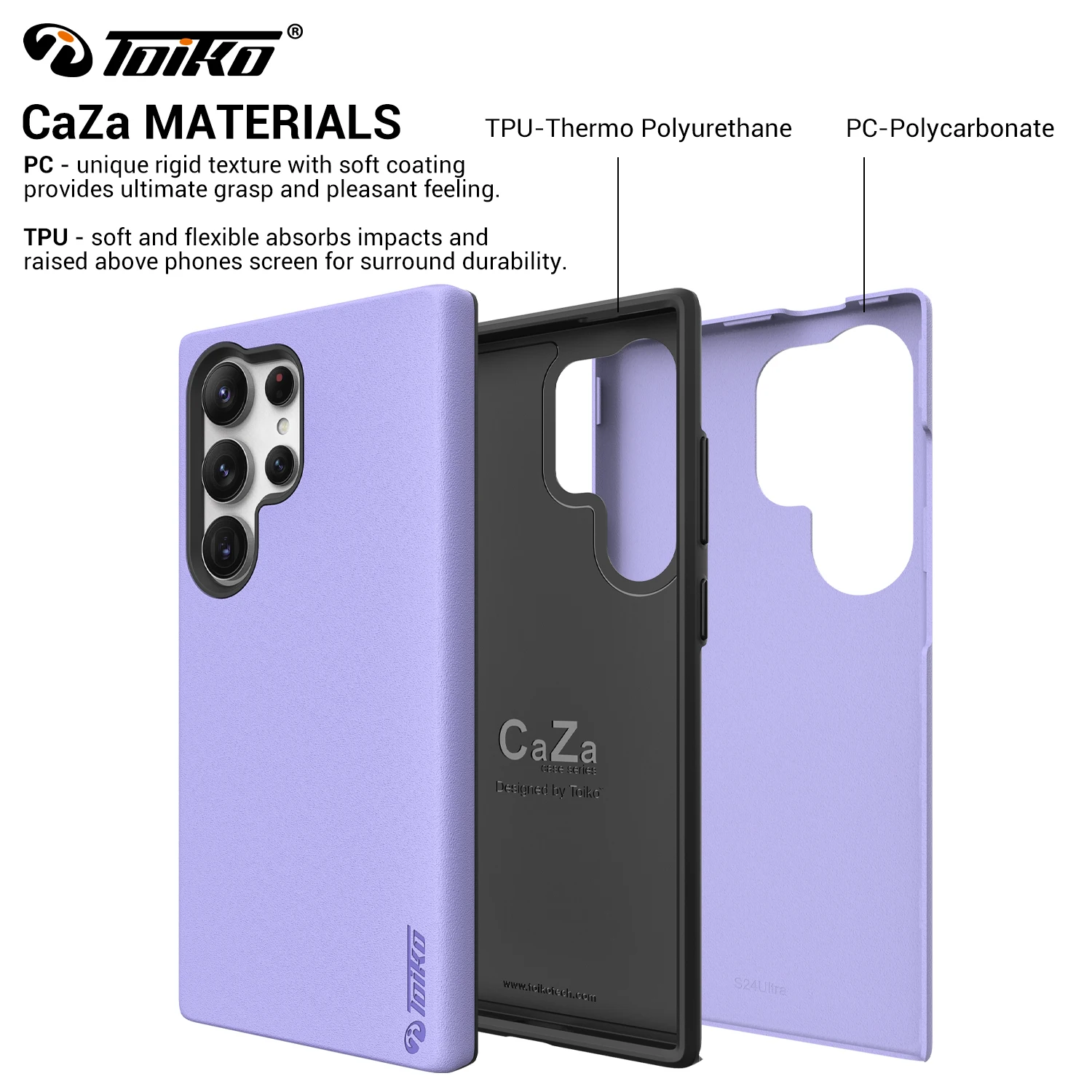 TOIKO CaZa 2 in 1 Shockproof Armor Case for Samsung Galaxy S24 Ultra S24+ Plus Phone Cover Hybrid PC TPU Bumper Protctive Shell