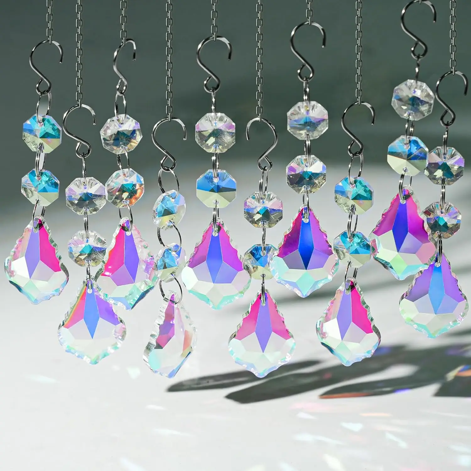 

10PC 38mm AB Color Maple Leaf Crystal Pendants Hanging Prisms with Hook for Window Lamp Ornaments Home Tree Decorations