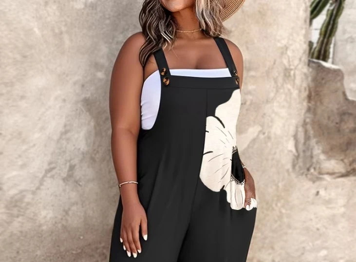 

Women's Casual Floral Print Jumpsuit, Sleeveless Pocket Design Wide Legs, Perfect for Effortless Style