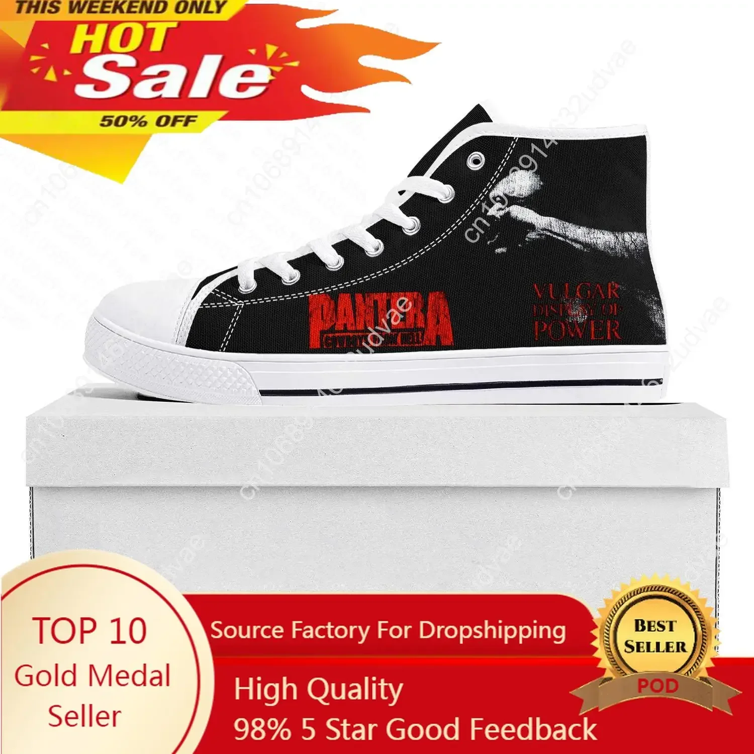 Pantera Metal Band Pop High Top High Quality Sneakers Mens Womens Teenager Canvas Sneaker Casual Couple Shoes Custom Shoe White