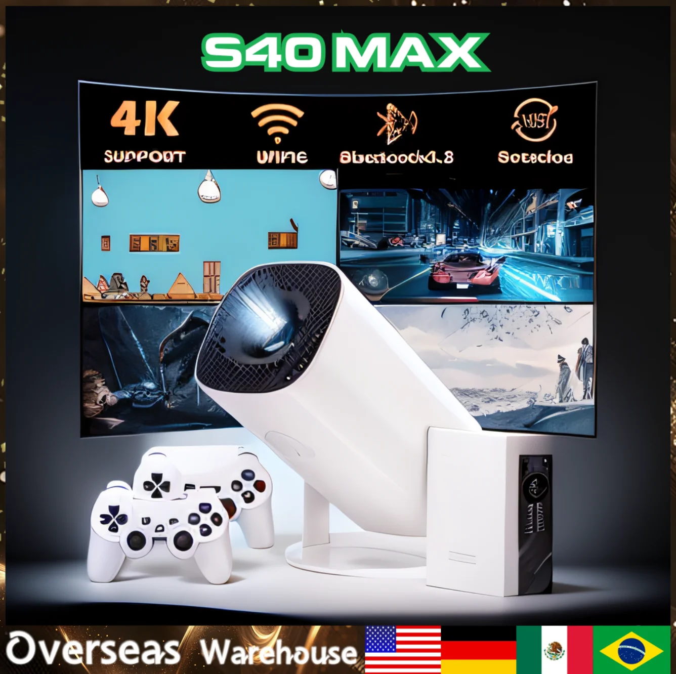 

S40 MAX Retro Video Game Consoles WIFI BT5.4 1080P Home Cinema Outdoor Portable Projector Android 11 Handheld Game Projector