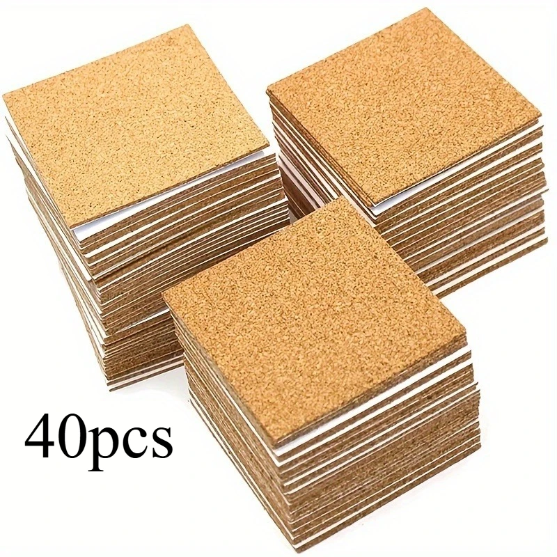 40pcs Self-Adhesive Square or Round Cork Coasters for DIY Cork Round Cork Tiles Cork Pads Cork Boards Strong Adhesive