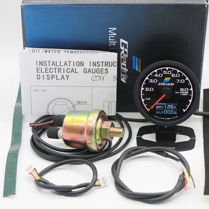 GReddi 7 Color Turbo Boost Gauge Car Multi LCD Digital Display Racing Meter Water Temp Oil Temp Gauge 62mm 2.5 Inch with Sensor