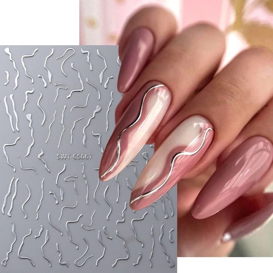 3D Metal Lines Nail Stickers Mirror Gold Silver Simple Irregular Stripes Sliders Holographic DIY Manicure Decoration JISTZ-CS