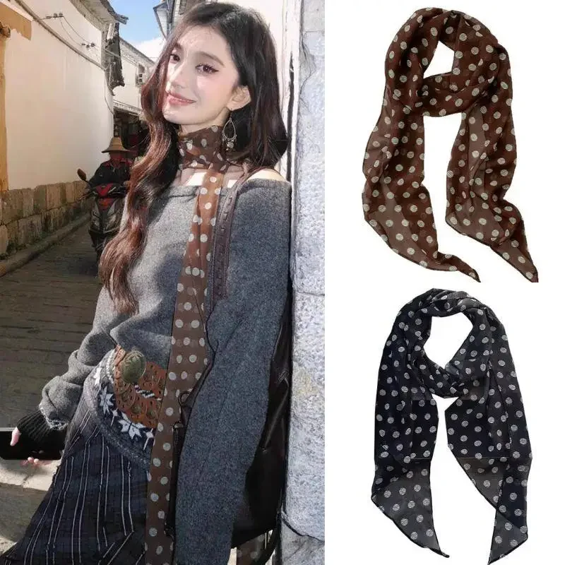 2025 na moda feminina verão preto marrom bolinhas cachecol pescoço cachecol primavera moda faixa de cabelo pescoço proteção pequeno cachecol xale