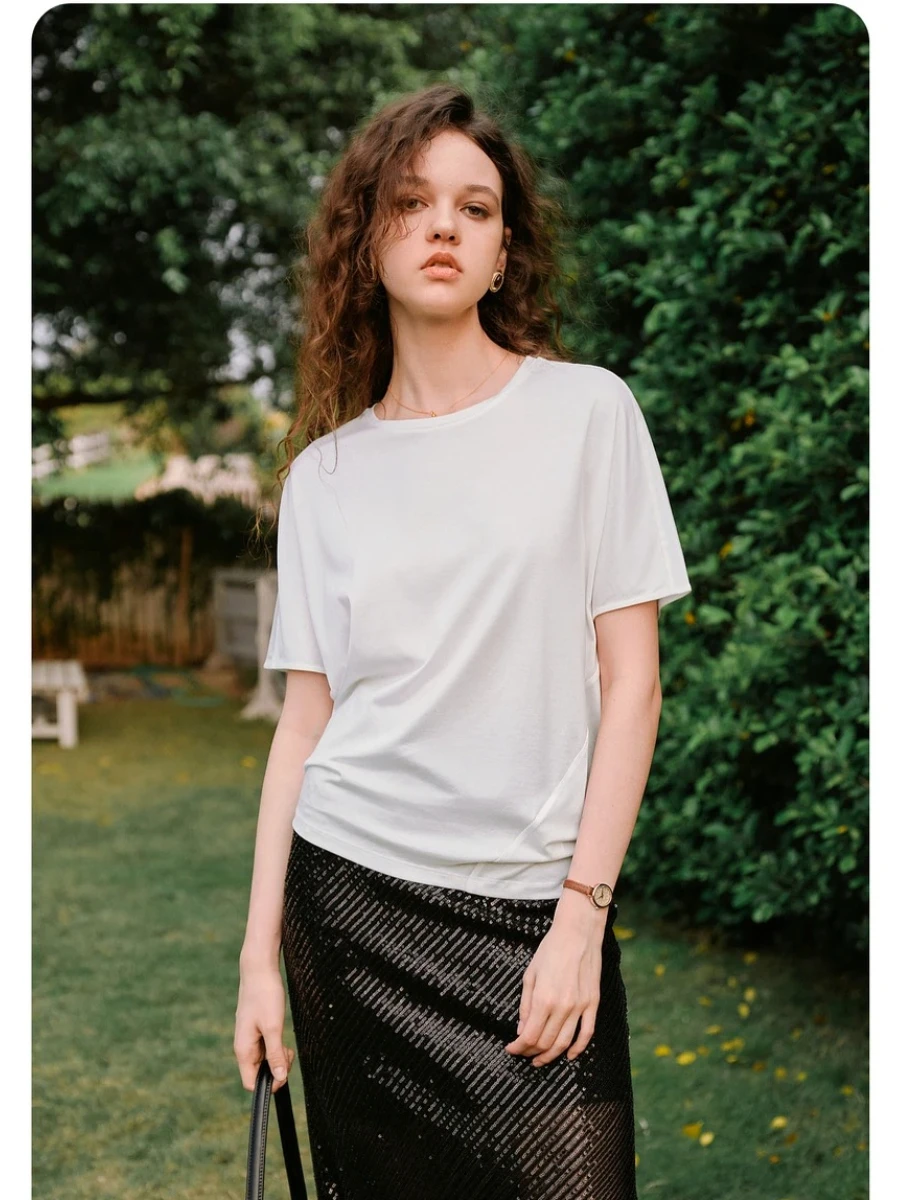 

OLrain Short Bat Sleeve T-shirts for Women Summer 2025 Casual Loose Tee Shirt Ladies Crew Neck Tops Female Clothes O57XT98836