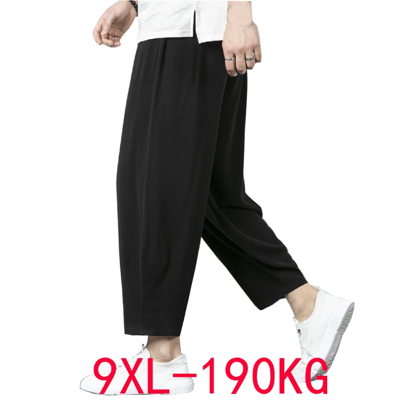 Summer Autumn pants men 5XL 6XL 7XL 8XL 9XL 190kg Waist 170cm Plus size Cotton linen large size loose trousers men 5 colors 56