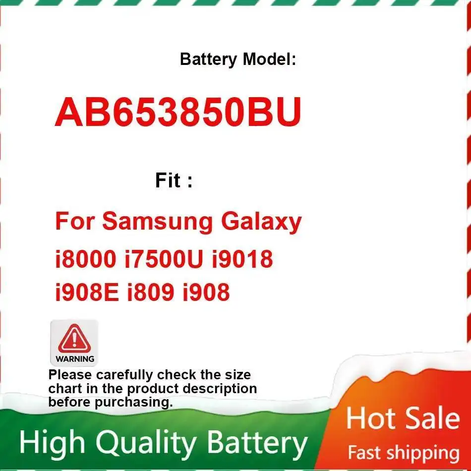 

Portable AB653850BU For Samsung Galaxy I8000 I7500u I9018 I908e I809 I908 Long Lasting Mobile Phone Battery 1500Mah