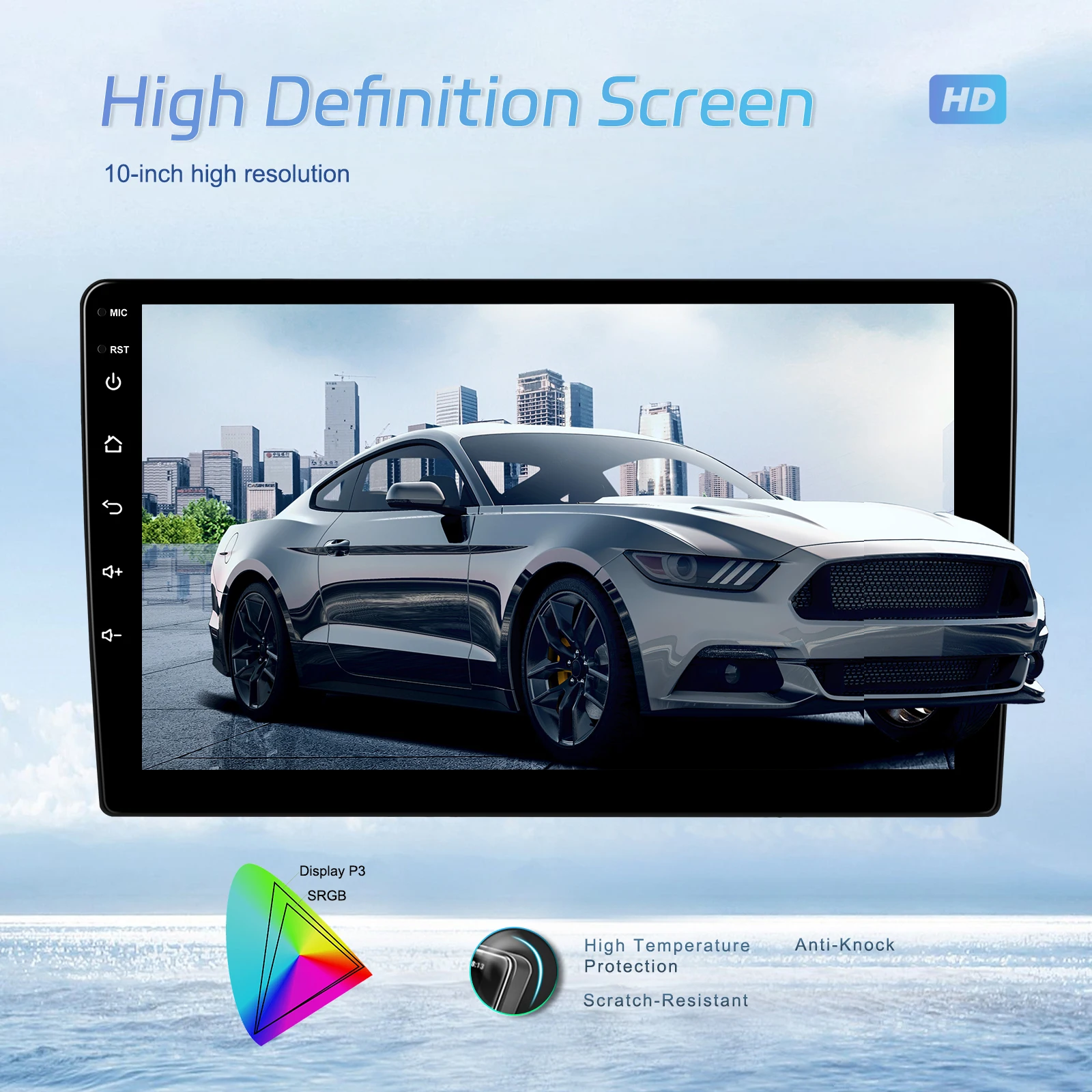Podofo Doppel-DIN 10 Zoll Android Auto Autoradio 8-Kern 4+64G IPS Touchscreen Eingebauter DSP Drahtloses Carplay Android Auto Multimedia Smart Car System Mirror Link WIFI GPS FM/RDS Radio