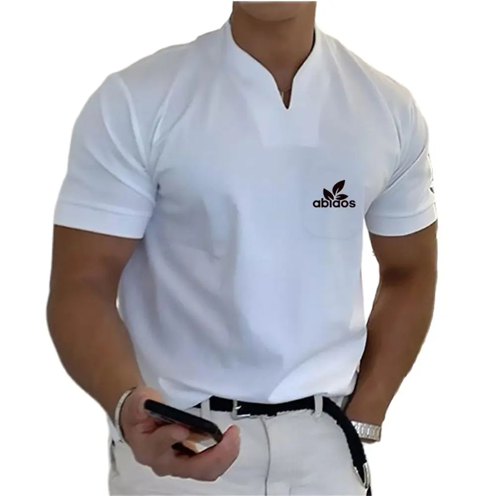 2023New Pattern Summer Men\'s Short-Sleeved Cotton Casual Men\'s T-shirt V-neck Shirt Male Breathable Polo Shirts S-5XL