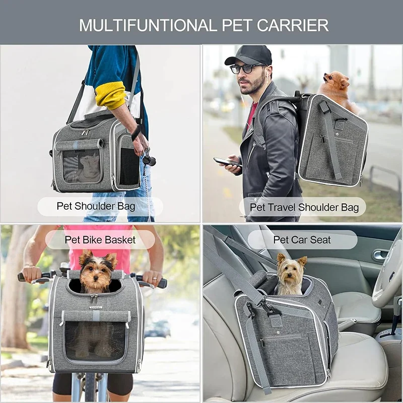 Expandable Foldable Soft-Sided Pet Dog Backpack Carrier Dog Bike Basket Carrier