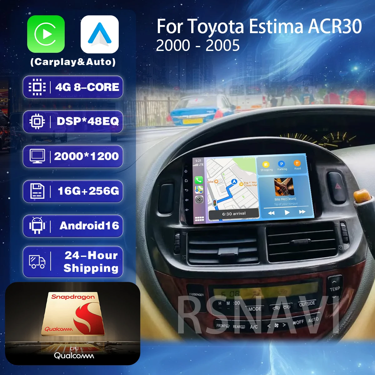 Plug and Play Android 16 Carplay Car Radio For Toyota Estima ACR30 2000 - 2005 Navigation GPS Multimedia Player stereo wifi+4G