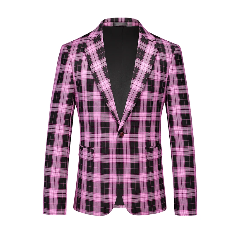 Red Men\'s Plaid Long Sleeve Blazer,Fashion Slim Fit Suit Jacket,Wedding Party Tops Coat, Asian Size M-5XL,6XL