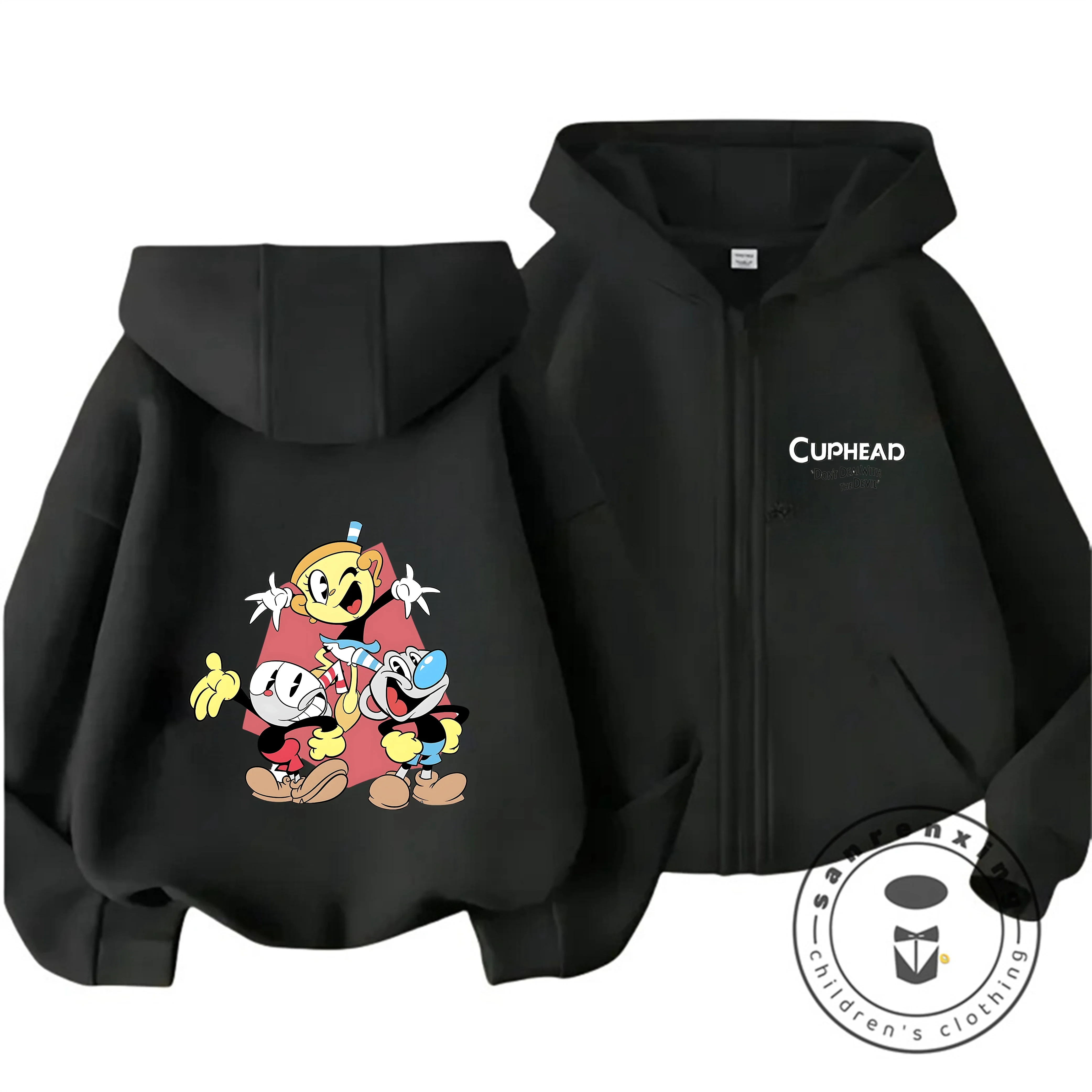

Толстовка на молнии Cuphead 2026 для мальчиков и девочек 3-14 лет, осенне-зимняя, милая, в стиле кавай, с мультяшным принтом, уличная, модная, для активного отдыха, теплая