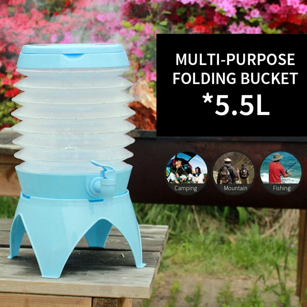 5.5L Outdoor Collapsible Water Container Foldable Camping Hiking Water Bucket Fishing Travel Beer Juice Drinking Storage Tap