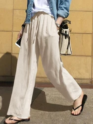 Spring/Summer 2023 Women's Wide Leg Pants Fashion High Waist Cotton Pants Solid Color Casual Loose Large Size Pants