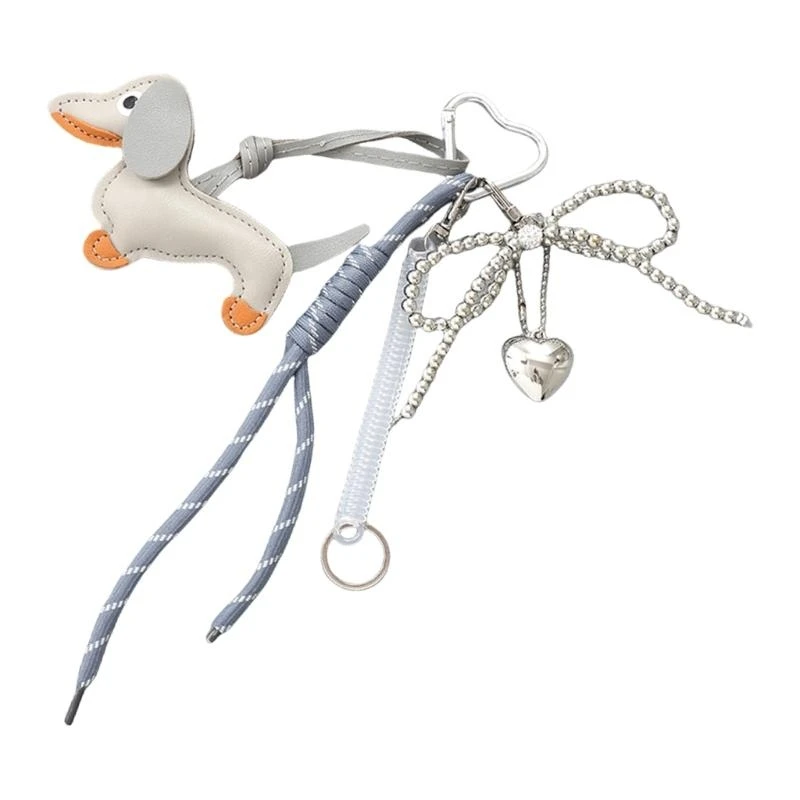 

E8FB PU Keychain Sausage Dog Keyrings Bag Charm Car Key Chain Bows Keychains