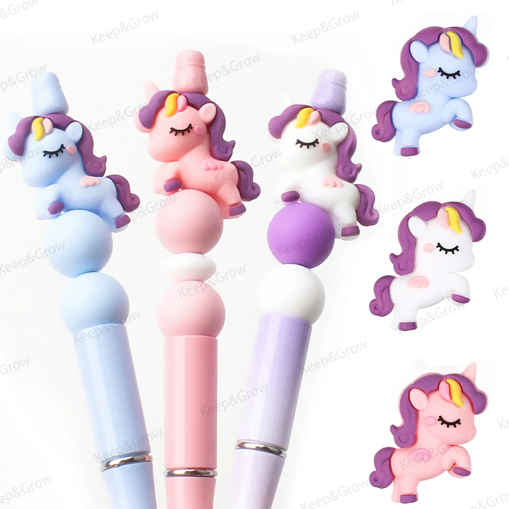 5/20/50Pcs Unicorn 3D Silicone Beads Pony Cute Little Foal Focal Beads for DIY KeyChain Bag Jewelry Making Pen Accessory Beaded