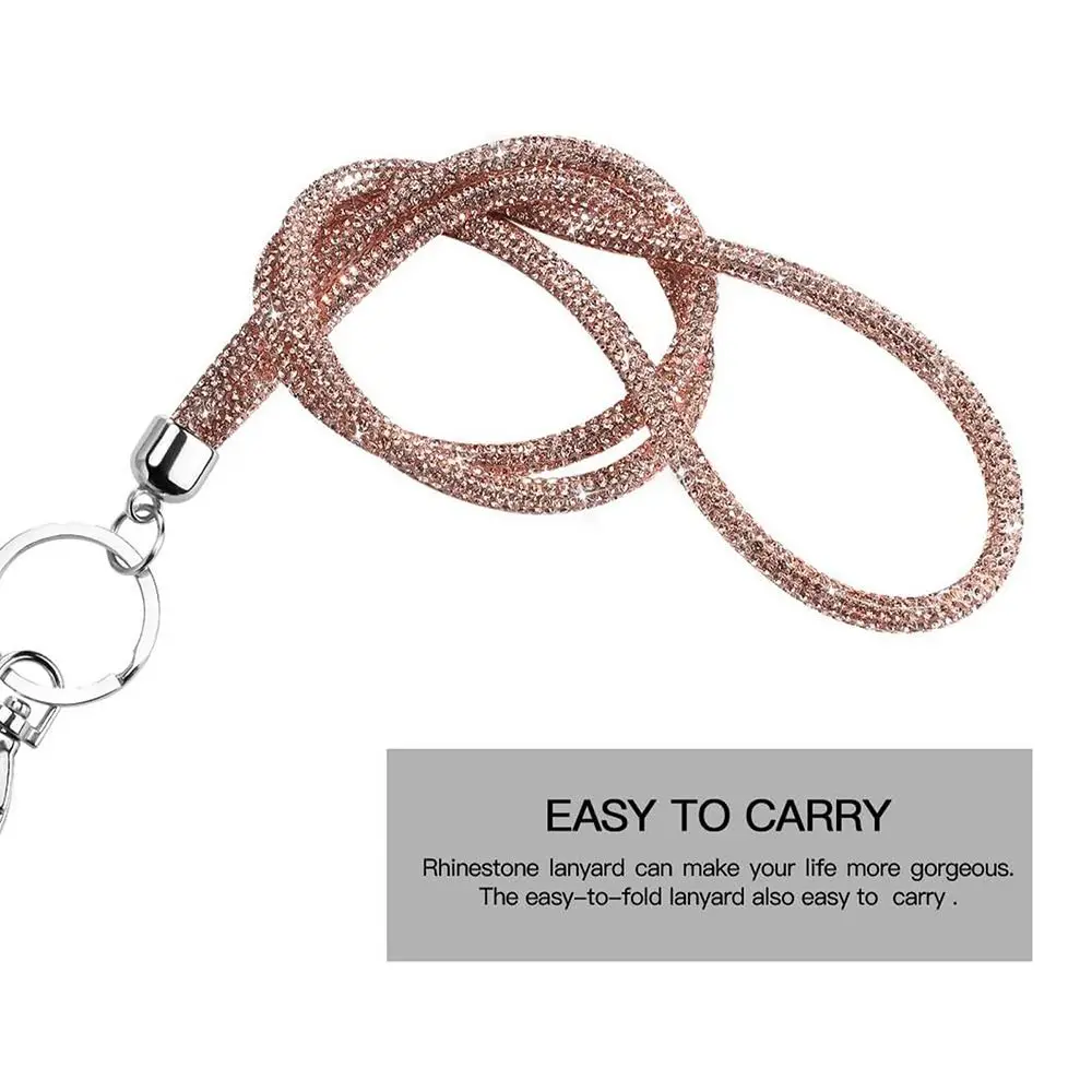 Fashion Crystal Phone Lanyards with Metal Clasp Bling Rhinestone Neck Strap Anti-Loss Hanging Lanyards Keychain ID Card Holder