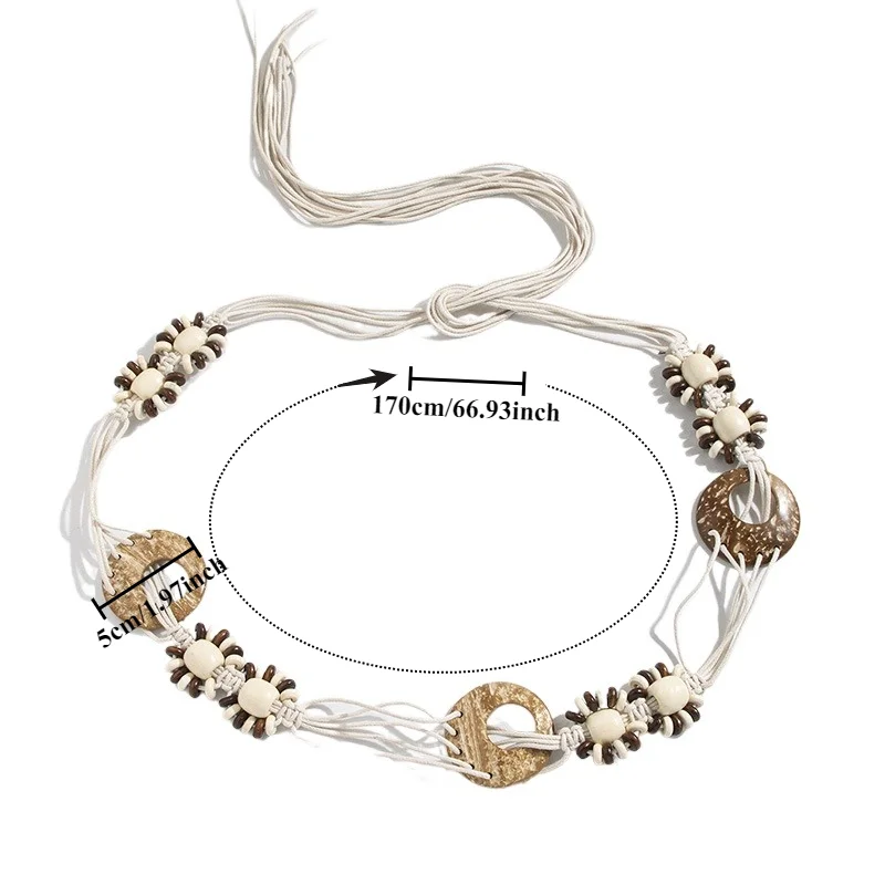 Bohemian-Style Belt Hand-Woven Coconut Shell Bead Women's Waist Cord Ethnic-Style Natural Vacation-Style Waxed Rope Waist Cord