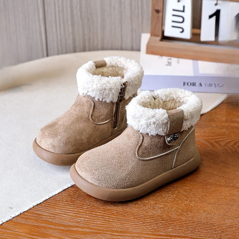 

Children's Ankle Boots Outdoor Trend Leopard Printed Girl Plush Boots Classic Fashion Kids Causal Platform Cotton Boots Non-slip