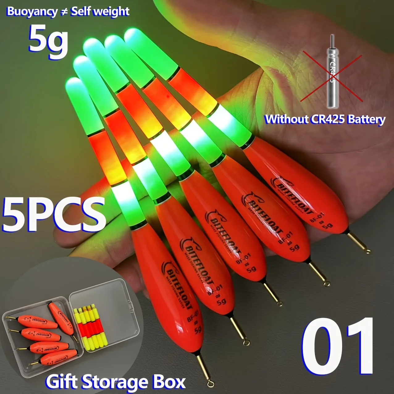 5-teiliges elektronisches Nachtlicht-Set für Angler (ohne Batterie) mit Aufbewahrungsbox, doppelt nutzbar für Weitwürfe und europäischen Karpfenangeln