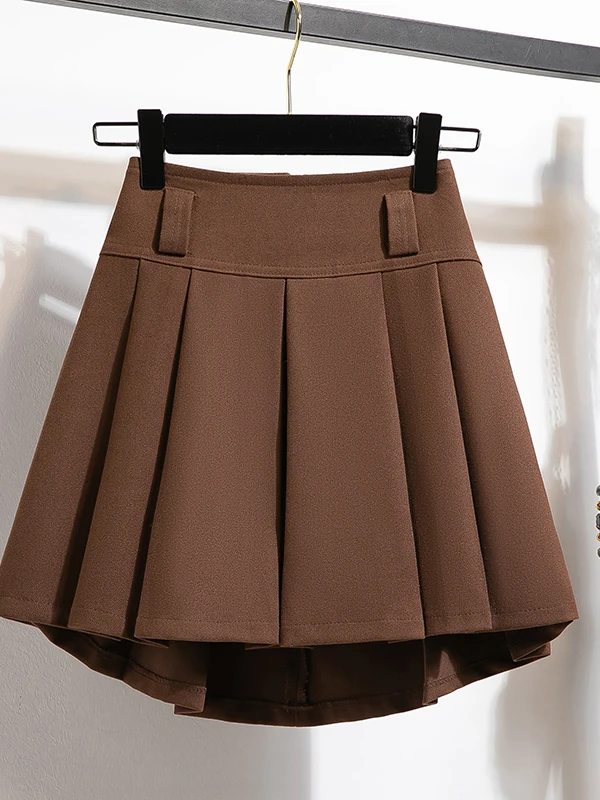 Gray Brown Woolen Plaid  Skirt High Waist Slimming Versatile Women's Autumn Winter Fashion Commute Style A-Line Skirt