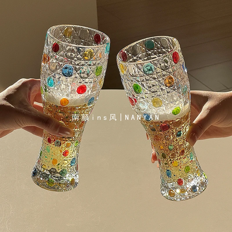 

Color Polka Dot Glass 2026 New Household 450ml Creative European Style Beer Cup High Aesthetic Large Capacity Water Glasses