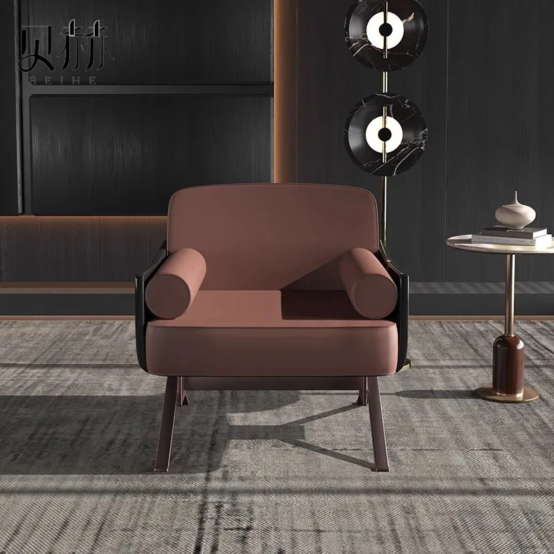 Nordic Modern Luxury Designer Single Accent Chair Solid Wood & Titanium Stainless Steel Lounge Armchair for Hotel & Showroom