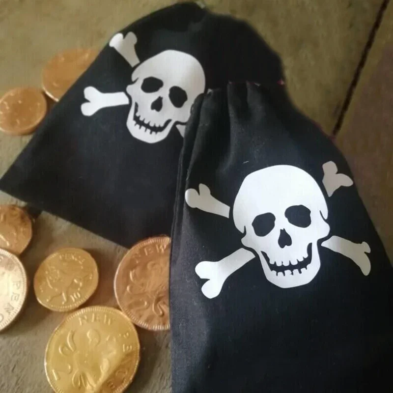 5pcs Skull candy Gift bags Pirate Adventure Nautical Jake Captain themed birthday Party Halloween Gem Jewelry Treasure Chest