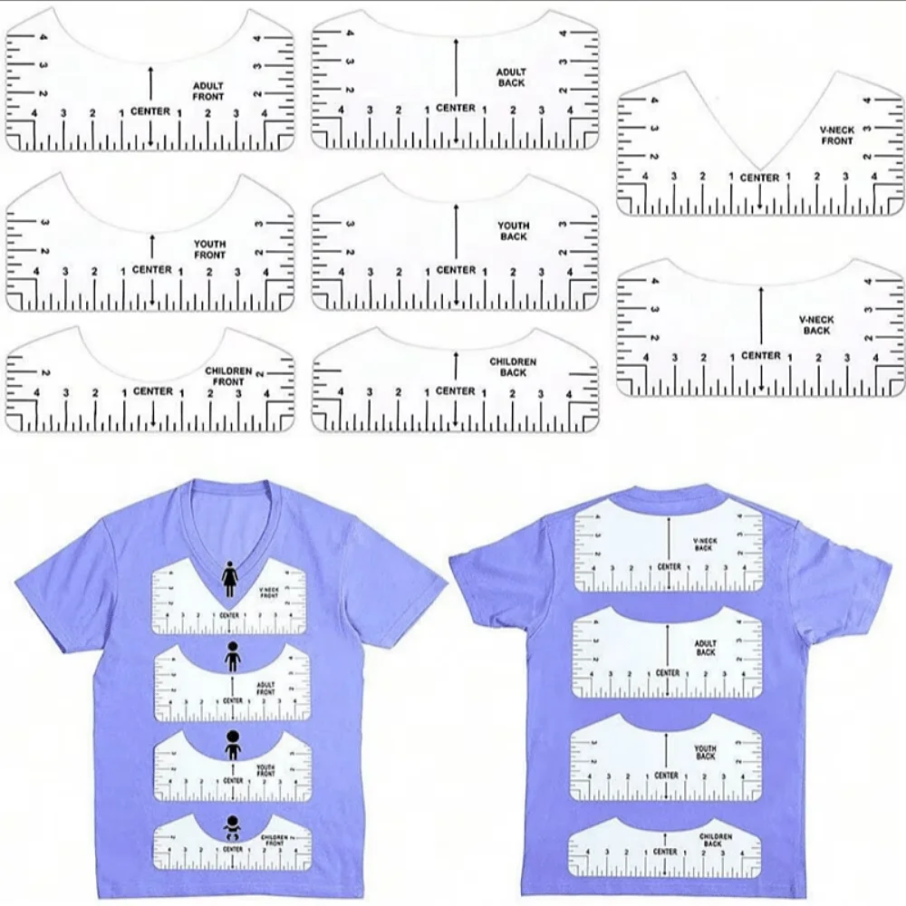 1set New Simple and Practical Round V-neck Eight-in-one T-shirt Alignment Tool Shirt Quilting Ruler Plastic Guide Ruler Set