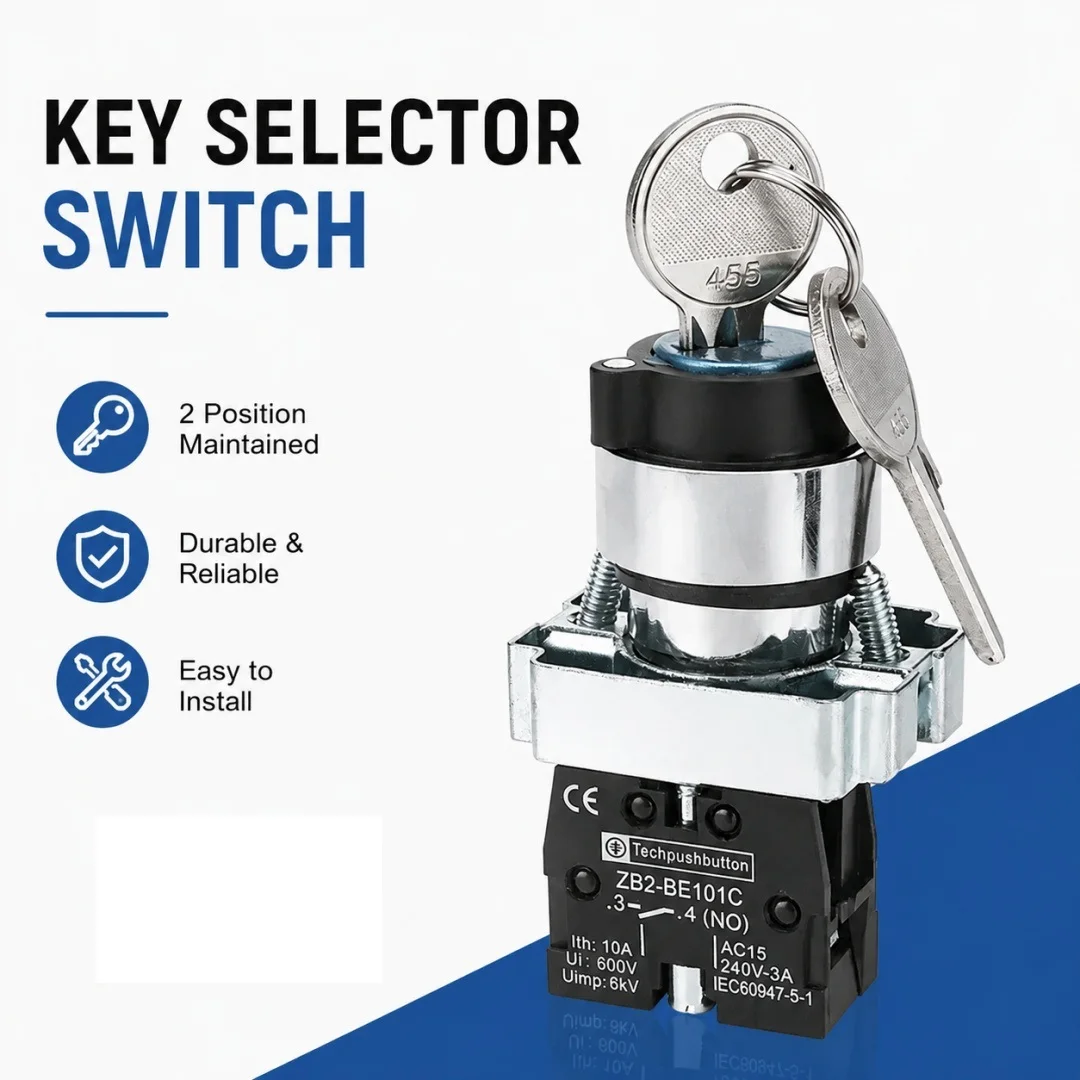 Latching High Quality Silver Dot Second Gear Key Selection Switch XB2-BG21C Knob Switch Button ZB2-BE101C