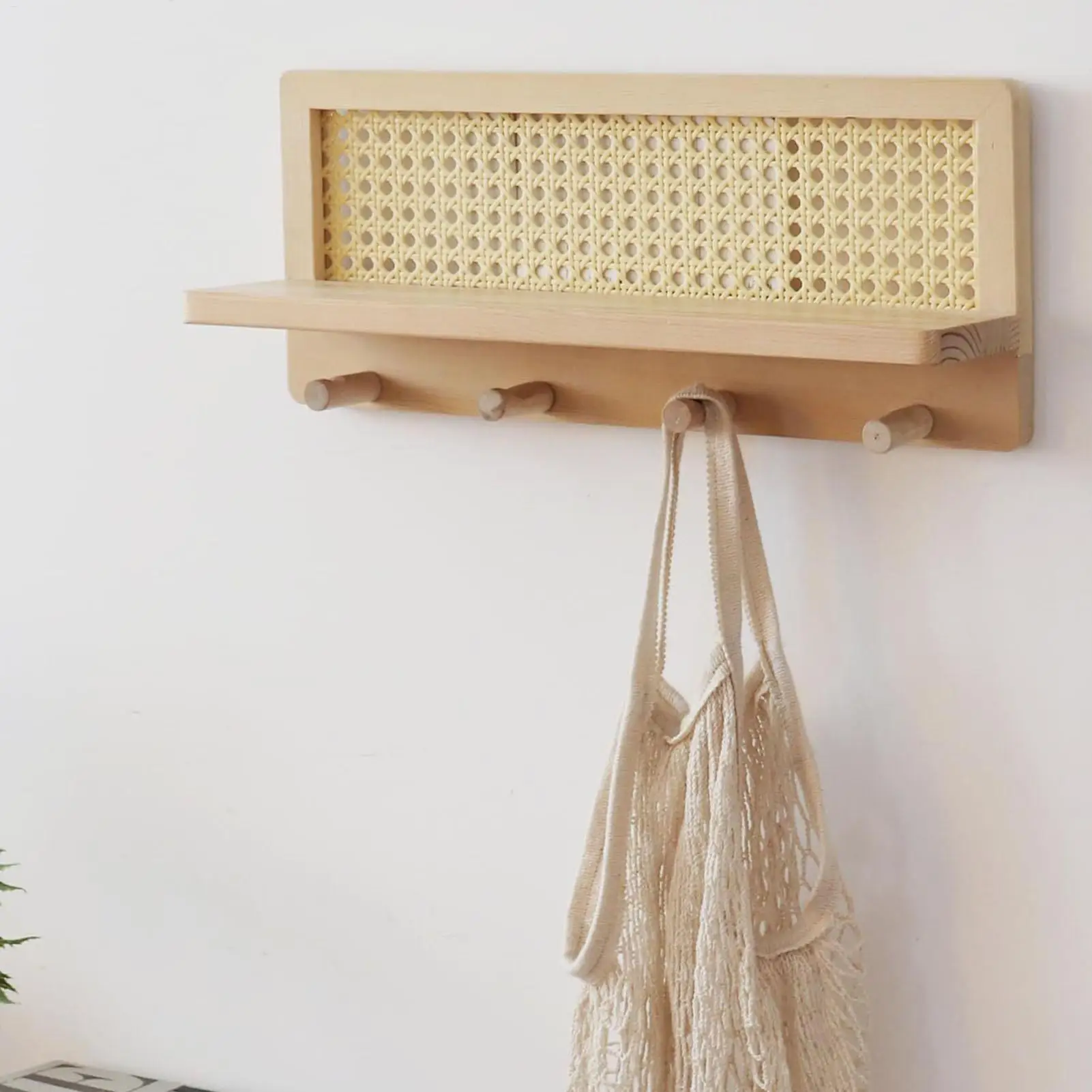 Wandregal mit Haken, Holz-Wandhakenleiste, Bauernhaus-Dekoration, Rustikaler Wandorganizer, Kinderzimmer-Bücherregal mit Haken für