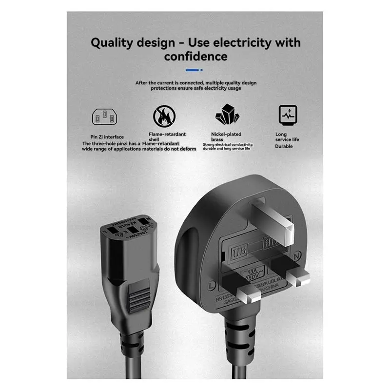 M52K-UK Plug AC Power Supply Cable 3X 0.75Mm2 Electrical Copper Wire 1.5M Charging Line For Host Server Black