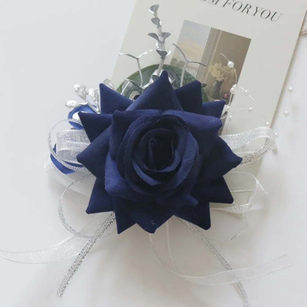 Корсаж и бутоньерка темно-синяя искусственная роза ручной работы на запястье корсаж и бутоньерка с цветком жениха свадебное украшение