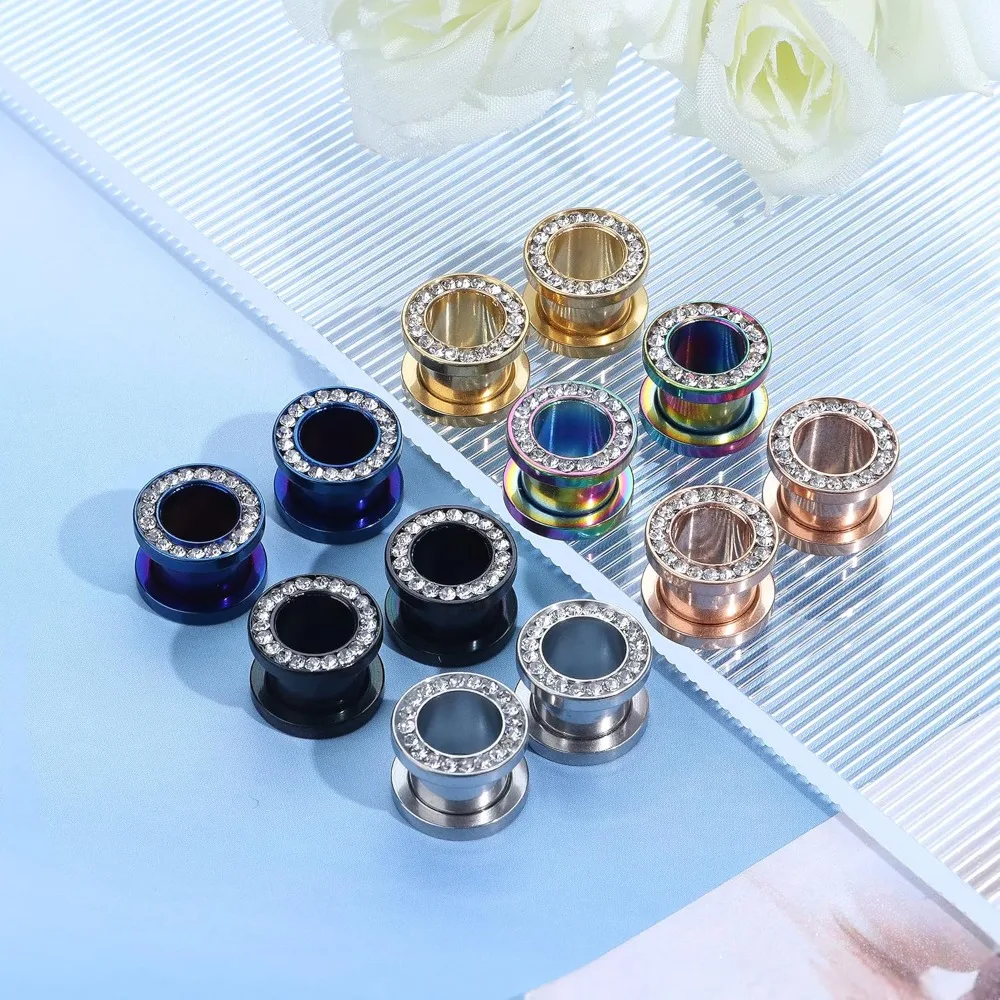 1 Paar CZ Weißer Zirkon Ohr-Tunnel-Expander aus Edelstahl, Ohrringe, Ohr-Dehner, Piercings, Schmuck, doppelt ausgestellter Schraubverschluss für das Ohr – Detail 2