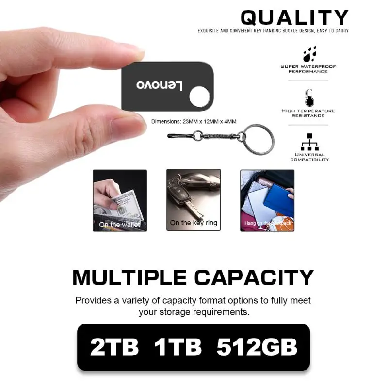 Lenovo Mini Pen Drive 2TB 1TB 512GB Pendrive Memory Waterproof USB Flash Drive High-Speed USB 3.0 Data Transmission Flash Disk