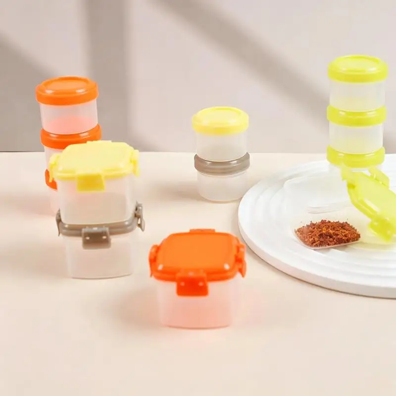 【W】4Pcs Salad Dressing Containers  Plastic Twist Top Sauce Condiment Container With Lid Lunch Box Accessories