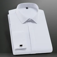 Camisa de vestir con puños franceses para hombre, camisas blancas de moda de negocios para fiesta de boda romántica de caballero elegante y de manga larga
