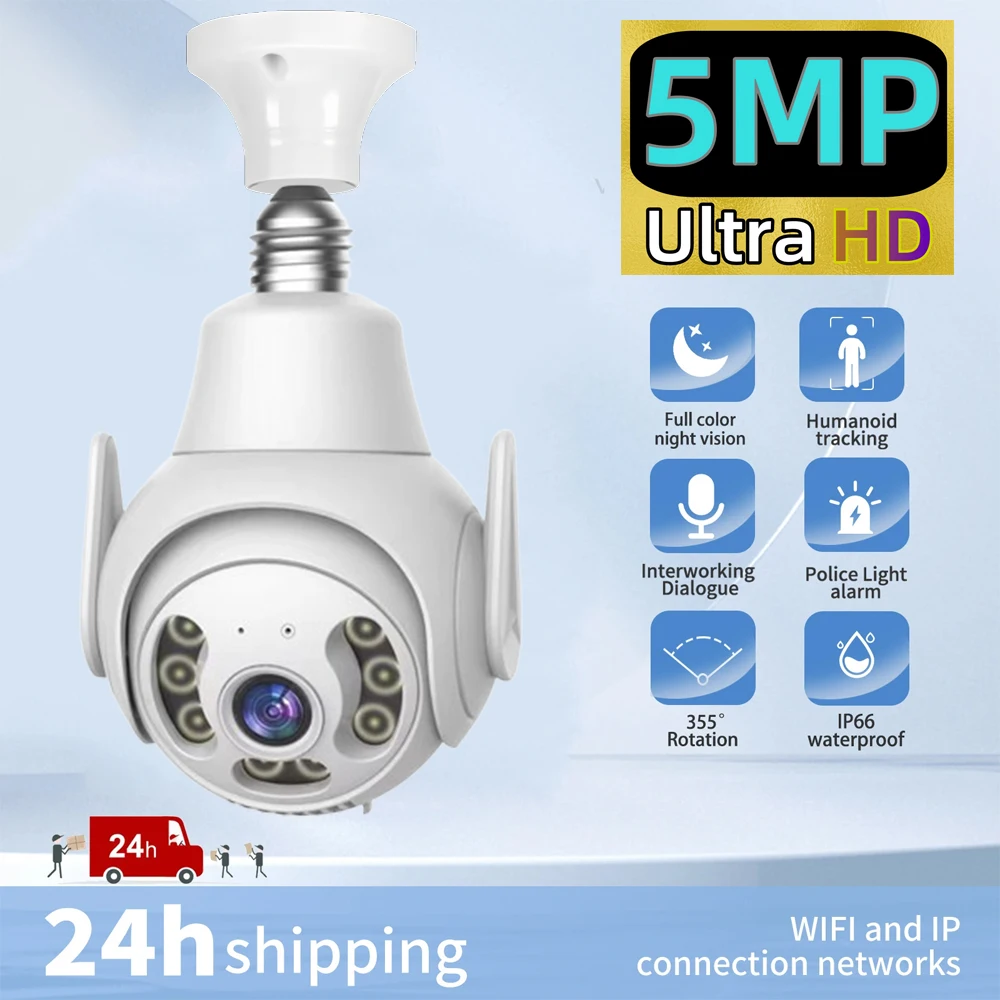 

E27 Bulb Wifi Surveillance Camera Wireless Night Vision HD Automatic Human Tracking Security Baby Monitor Zoom Full Color Video