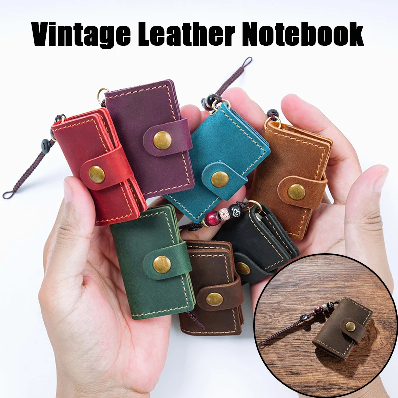 Cute Tiny Leather Notebook Pendant Mini Pocket Notepad Pendant Retro Cowhide Cover Booklet Pendant Backpack Decoration Gifts