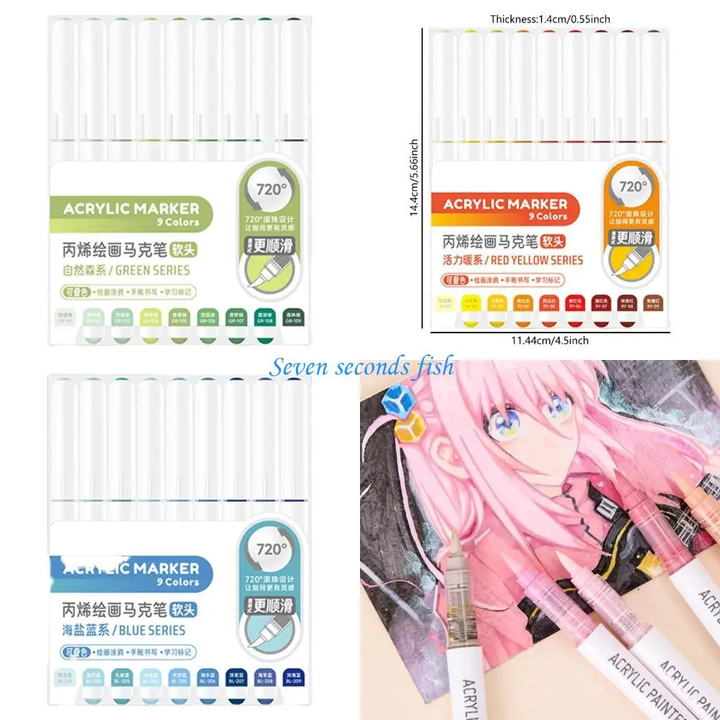 

L74B 9 Color Liquid Acrylic Paint Marker Acrylic Paint Pen for Journaling Drawing