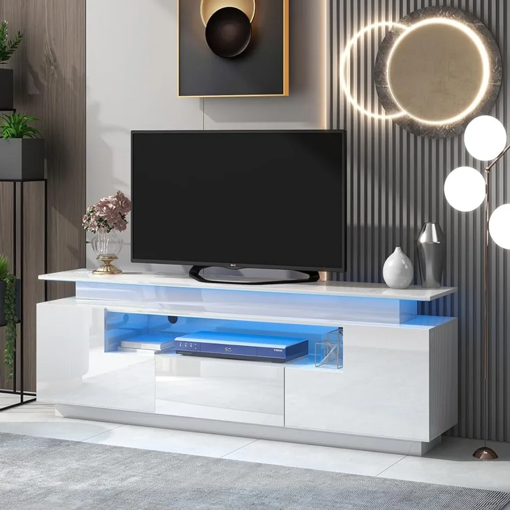 Modern Universal Entertainment Center With Storage Space TV Shelf With Color Changing Light Minimalist LED 67-inch TV Stand Room