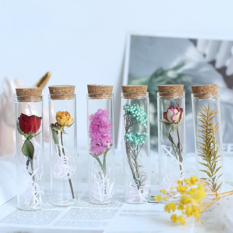 

Mini Wishing Bottle Glass Test Tube Dried Flower Rose Immortal Gypsophila Creative Companion Valentine's Day Gift Fleur Sechee