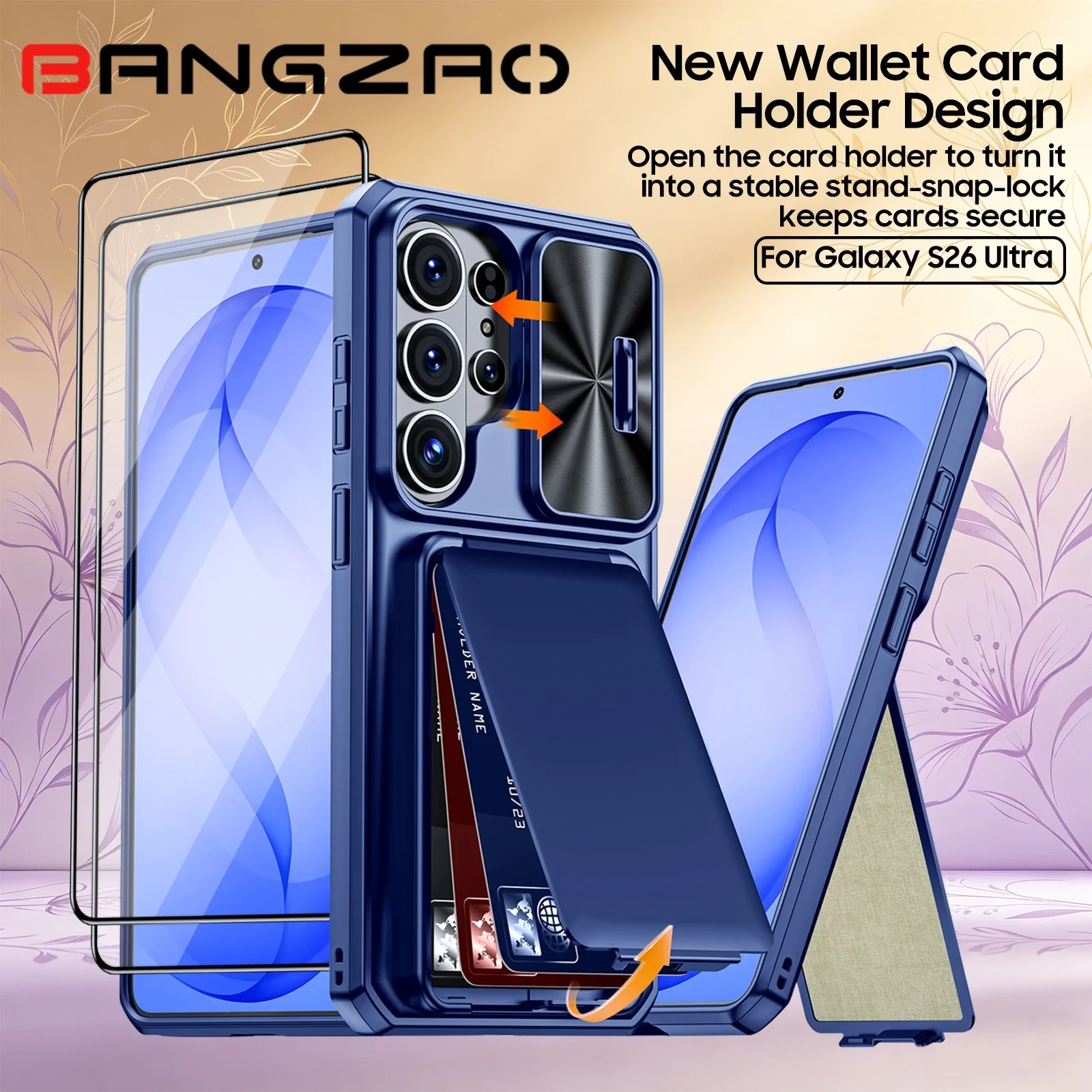 For Samsung Galaxy S26 Ultra Phone Case with RFID Card Slot & Lens Protector,Shockproof Cover-Great Mother's Day Present-Blue