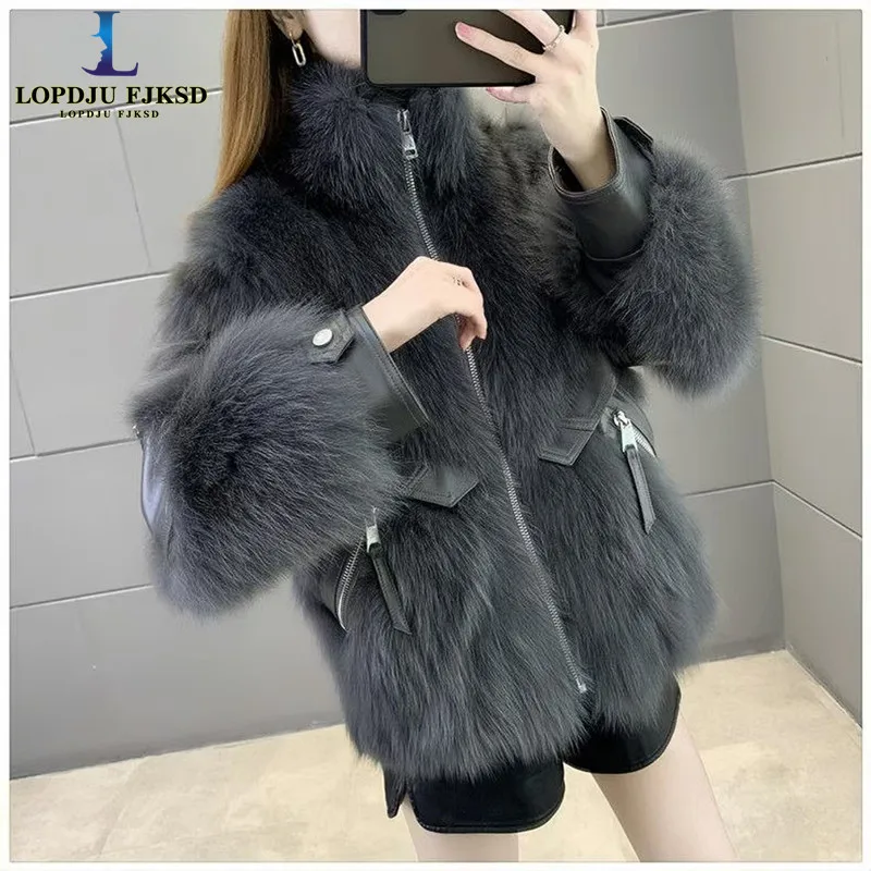 Faux Fox Fur Coats for Women,Korean Jackets,Spliced Overcoat,Female Clothes,Thicken Warm,New ,Winter,2026